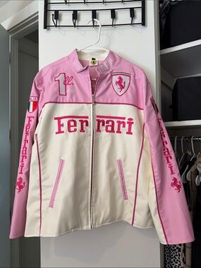 Ferrari Pink & Cream Racing Leather Jacket